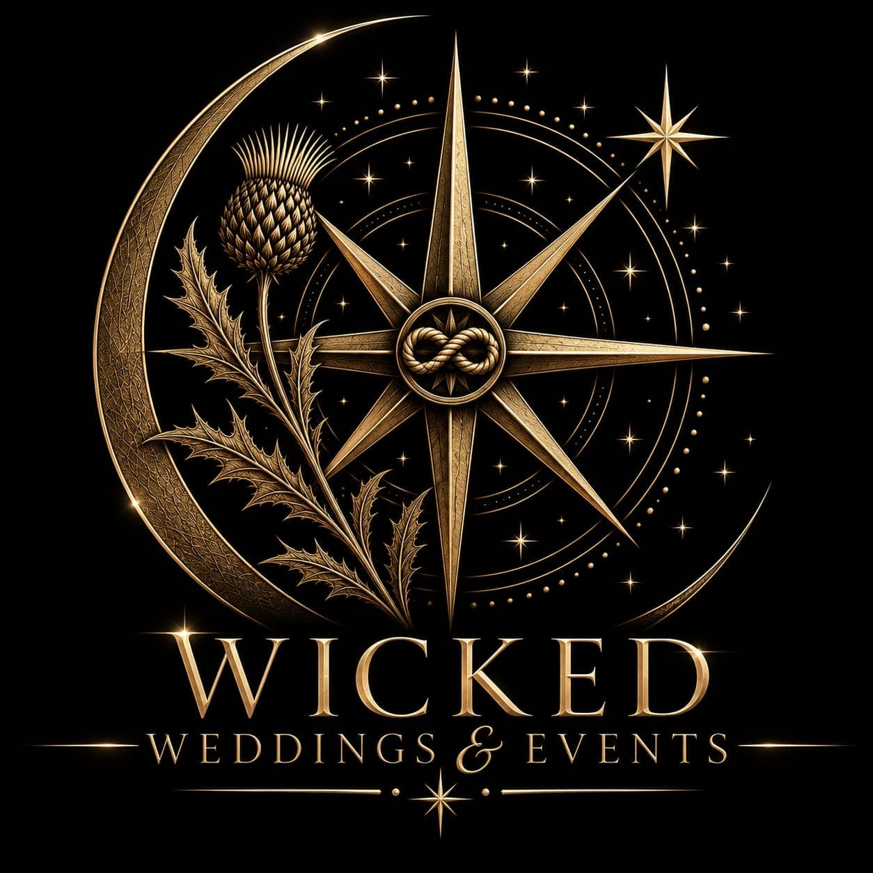 Wicked Weddings & Events — crescent, thistle and compass logo